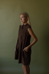 Alder Pleated Mini Dress (brown) - GEORGE-MARY'S