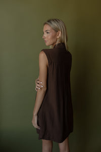 Alder Pleated Mini Dress (brown) - GEORGE-MARY'S