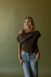Draped Shoulder Top (brown) - GEORGE-MARY'S