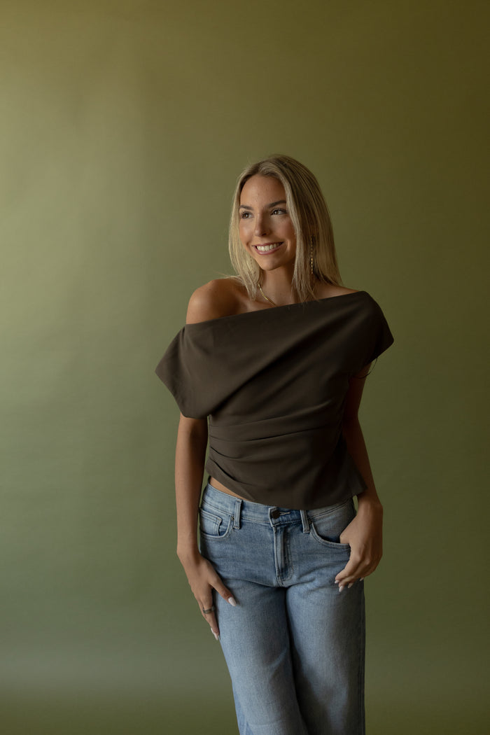 Draped Shoulder Top (brown) - GEORGE-MARY'S