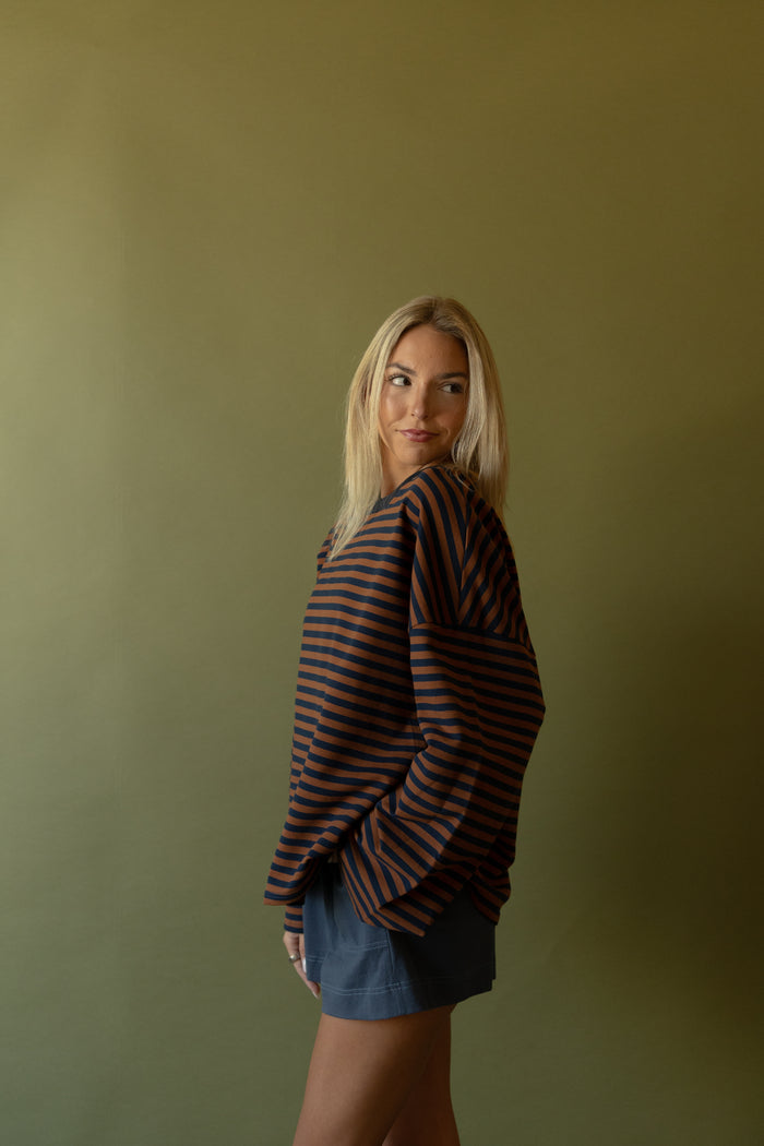 The Terry Oversized Striped Tee (brown) - GEORGE-MARY'S
