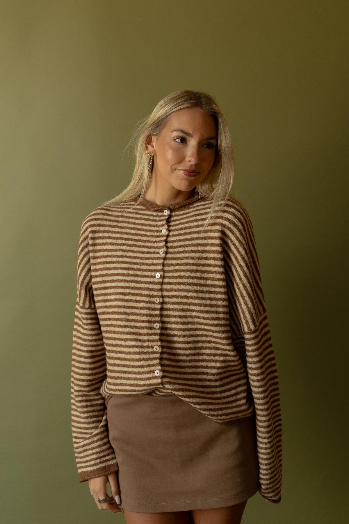 Piper Cardigan (brown mini stripe) - GEORGE-MARY'S
