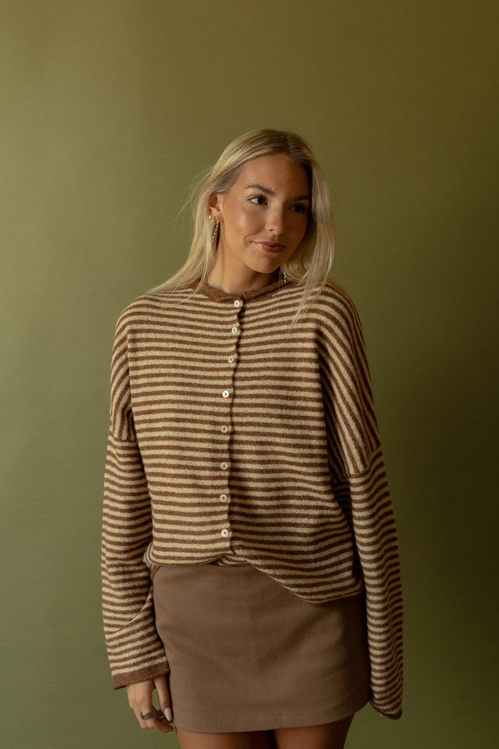 Piper Cardigan (brown mini stripe) - GEORGE-MARY'S