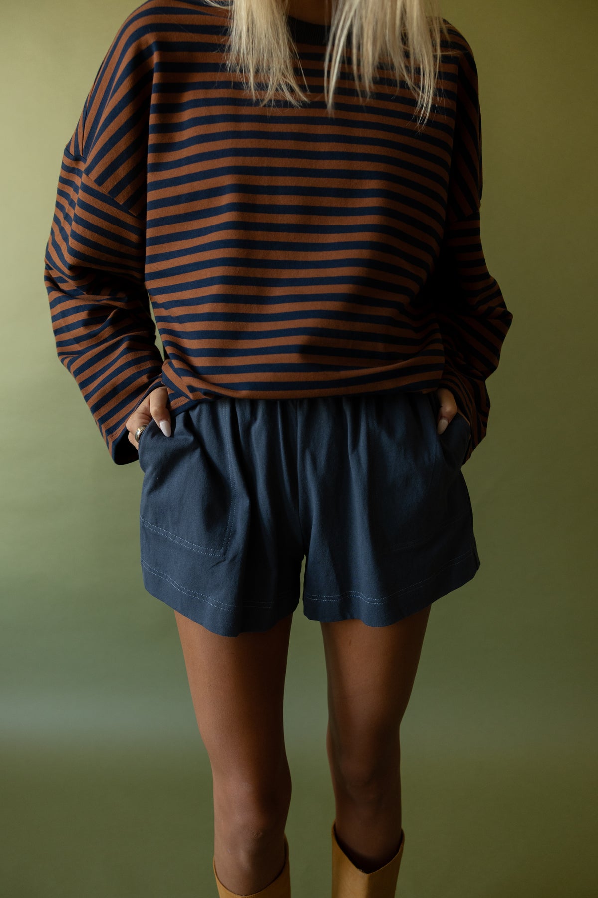The Terry Oversized Striped Tee (brown) - GEORGE-MARY'S