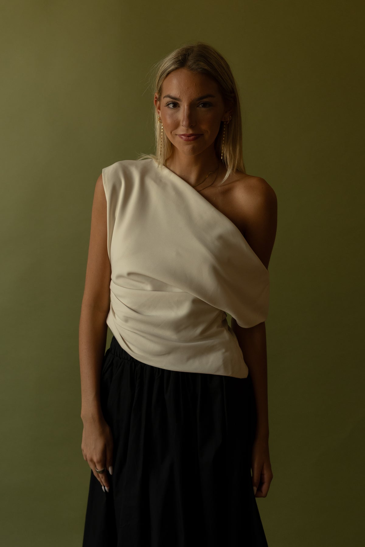 Draped Shoulder Top (ecru) - GEORGE-MARY'S