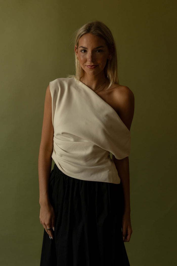 Draped Shoulder Top (ecru) - GEORGE-MARY'S