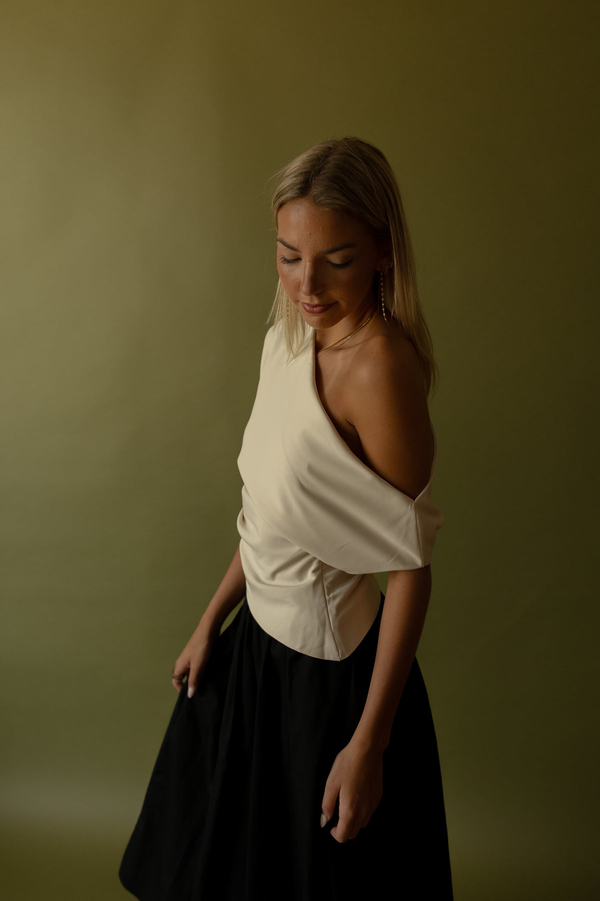 Draped Shoulder Top (ecru) - GEORGE-MARY'S