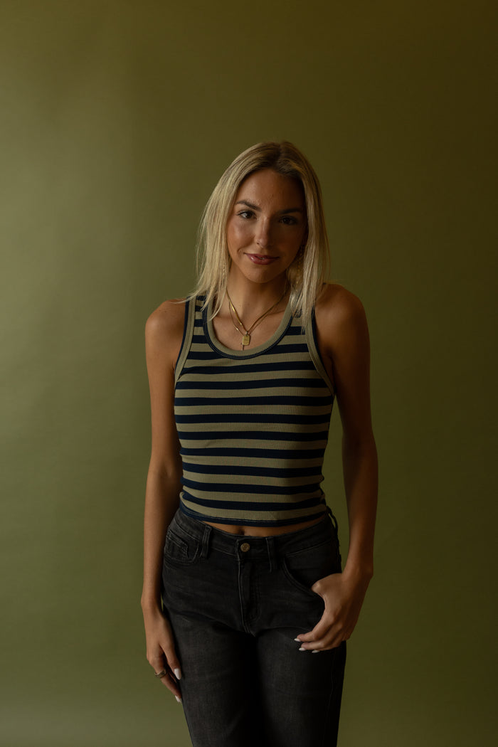 Mia Striped Tank (olive-navy) - GEORGE-MARY'S
