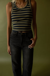 Mia Striped Tank (olive-navy) - GEORGE-MARY'S