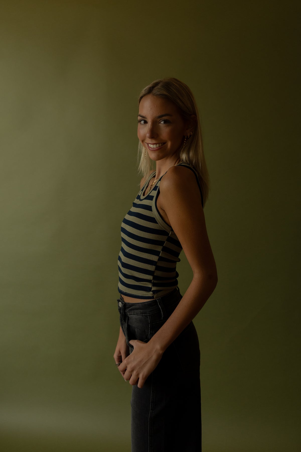 Mia Striped Tank (olive-navy) - GEORGE-MARY'S
