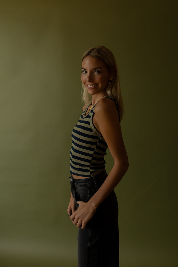 Mia Striped Tank (olive-navy) - GEORGE-MARY'S