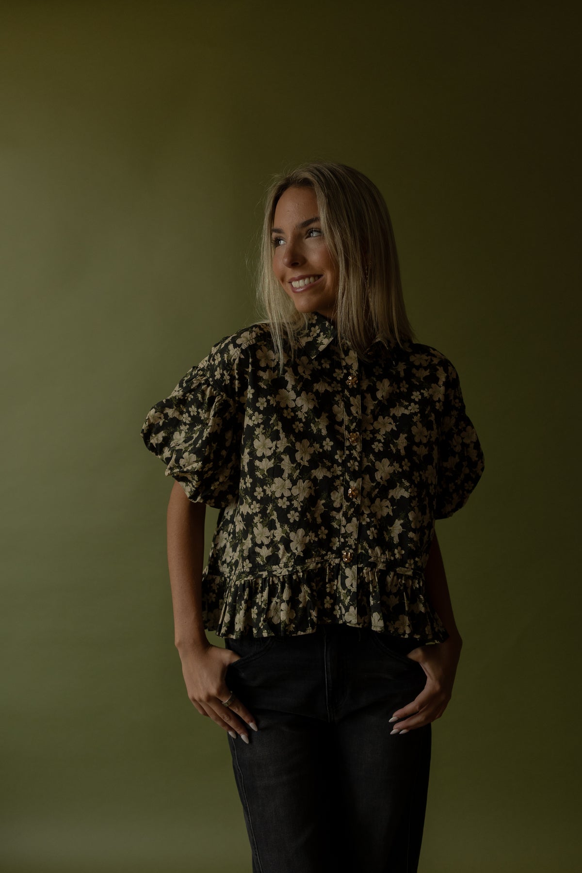 Archer Floral Babydoll Top (black) - GEORGE-MARY'S
