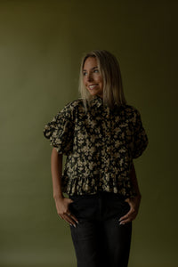 Archer Floral Babydoll Top (black) - GEORGE-MARY'S