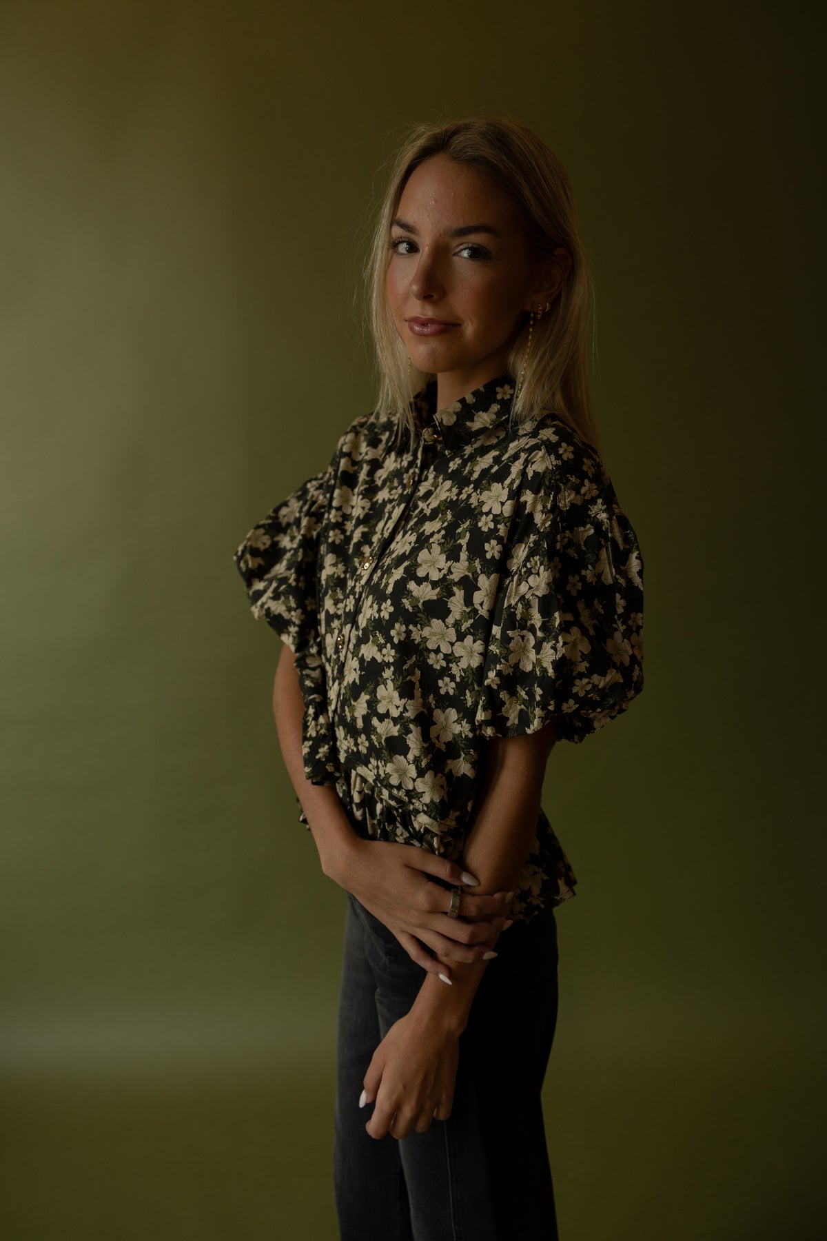 Archer Floral Babydoll Top (black) - GEORGE-MARY'S