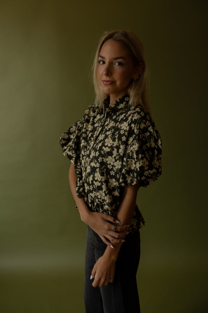 Archer Floral Babydoll Top (black) - GEORGE-MARY'S