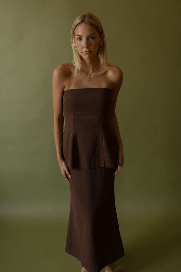 Choclate Peplum Dress - GEORGE-MARY'S