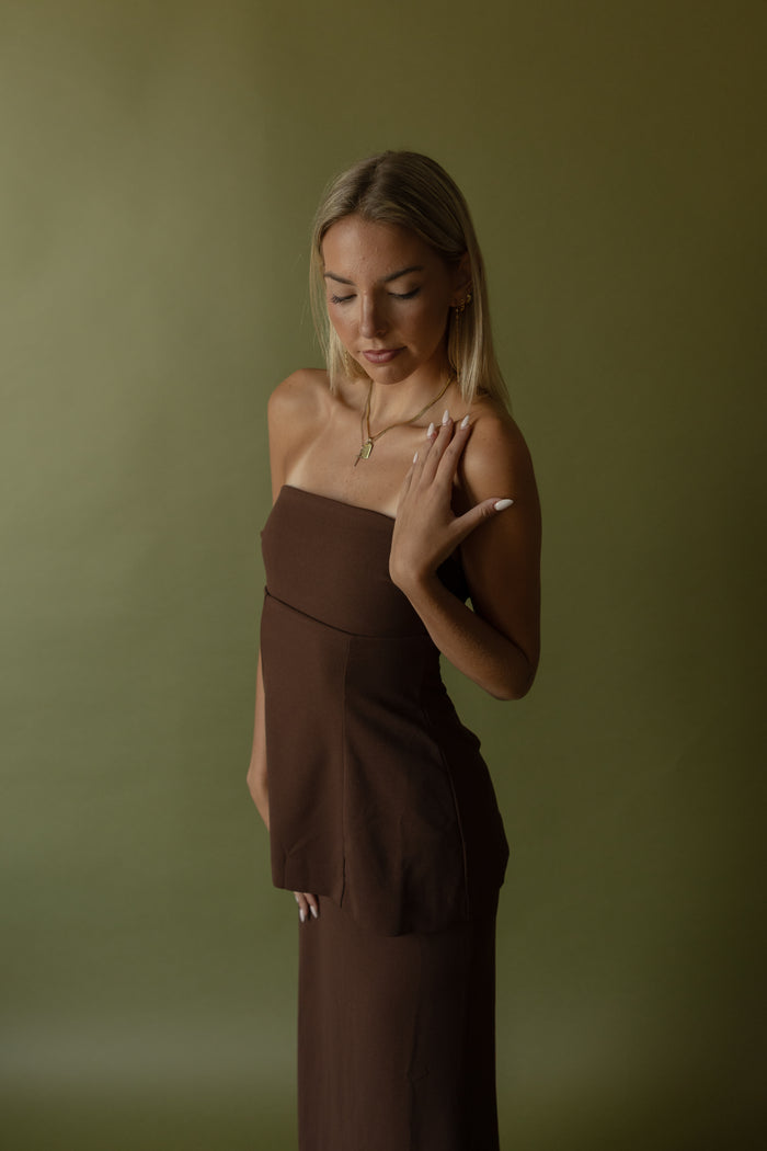 Choclate Peplum Dress - GEORGE-MARY'S