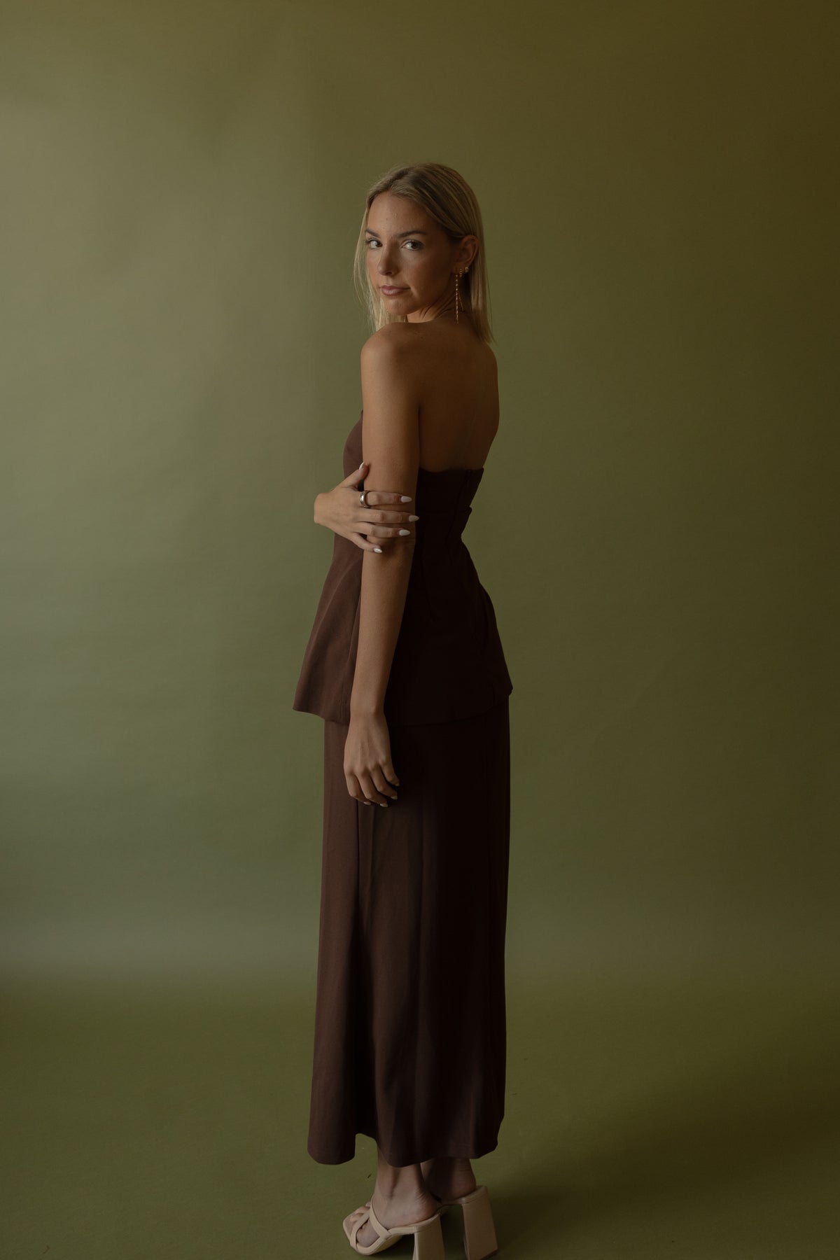 Choclate Peplum Dress - GEORGE-MARY'S
