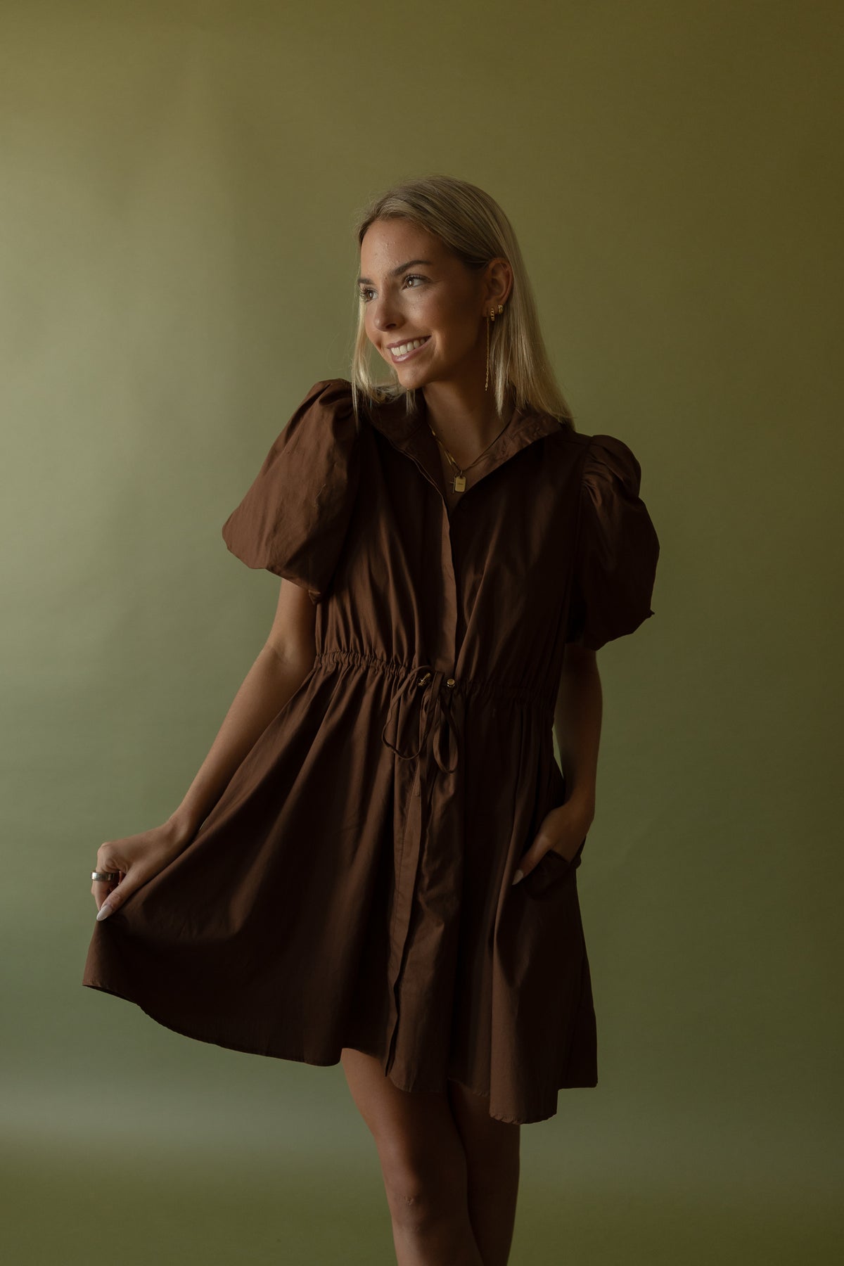 Montgomery Puff Sleeve Dress (brown) - GEORGE-MARY'S