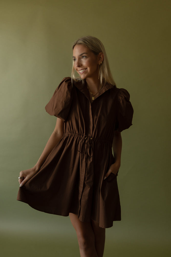 Montgomery Puff Sleeve Dress (brown) - GEORGE-MARY'S