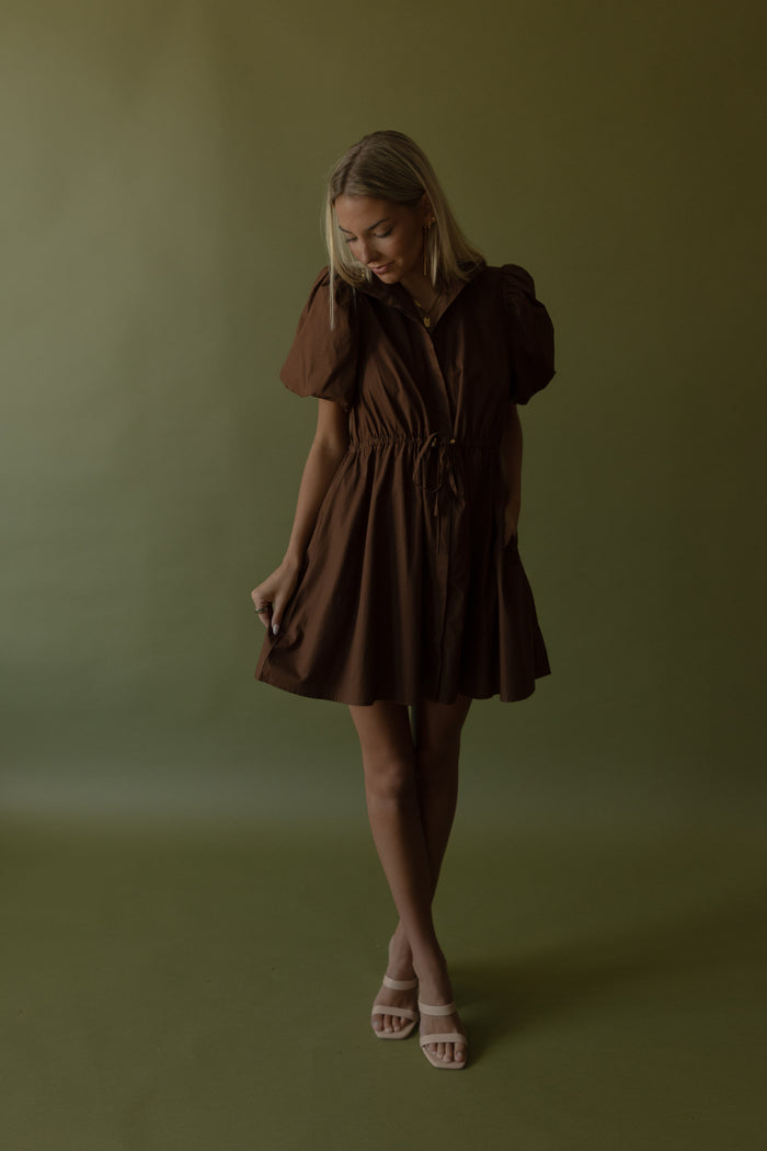 Montgomery Puff Sleeve Dress (brown) - GEORGE-MARY'S