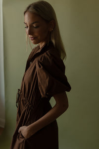 Montgomery Puff Sleeve Dress (brown) - GEORGE-MARY'S