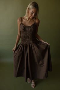 Everett Smocked Maxi Dress (coffee bean) - GEORGE-MARY'S