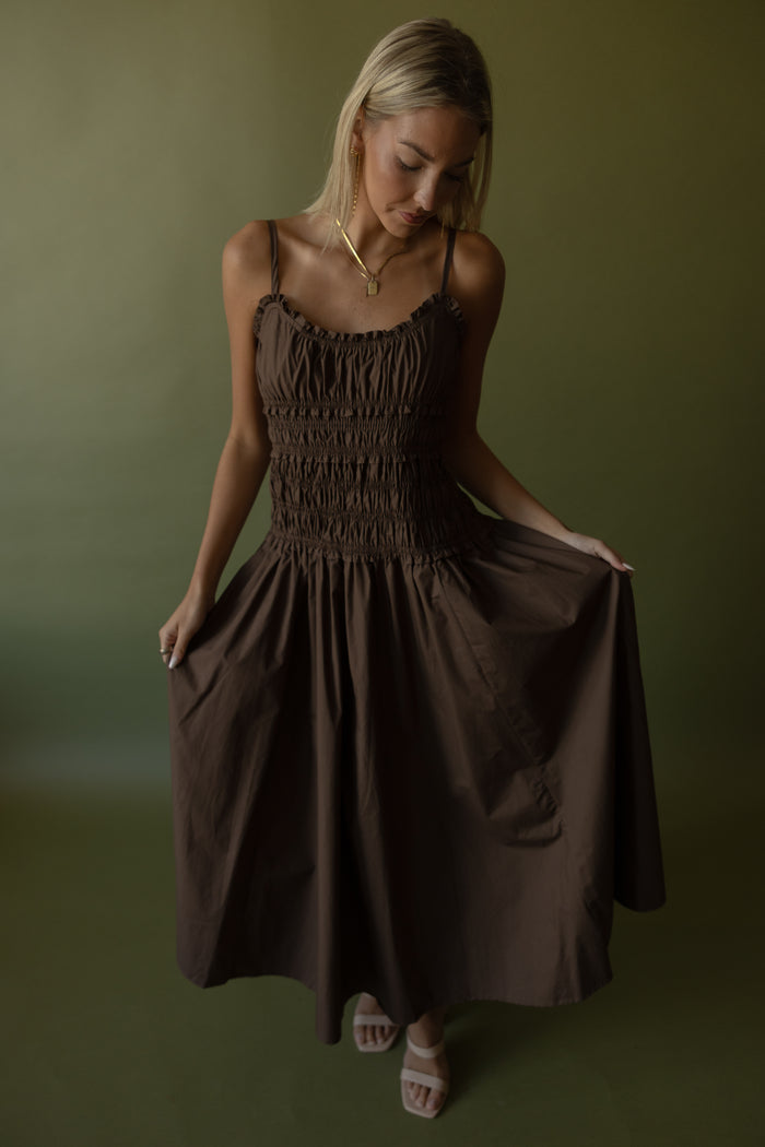 Everett Smocked Maxi Dress (coffee bean) - GEORGE-MARY'S