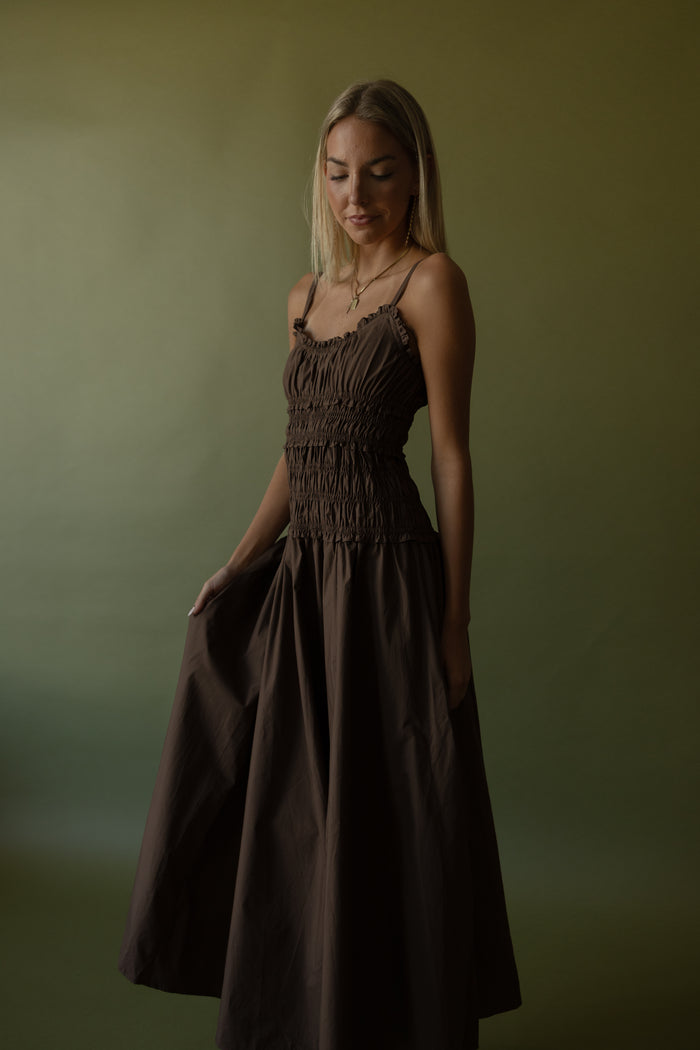 Everett Smocked Maxi Dress (coffee bean) - GEORGE-MARY'S