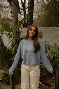 The Piper Cardigan (dusty blue pinstripe) - GEORGE-MARY'S