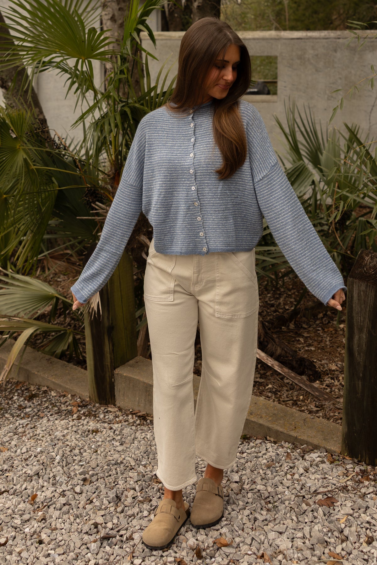 The Piper Cardigan (dusty blue pinstripe) - GEORGE-MARY'S