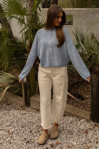 The Piper Cardigan (dusty blue pinstripe) - GEORGE-MARY'S