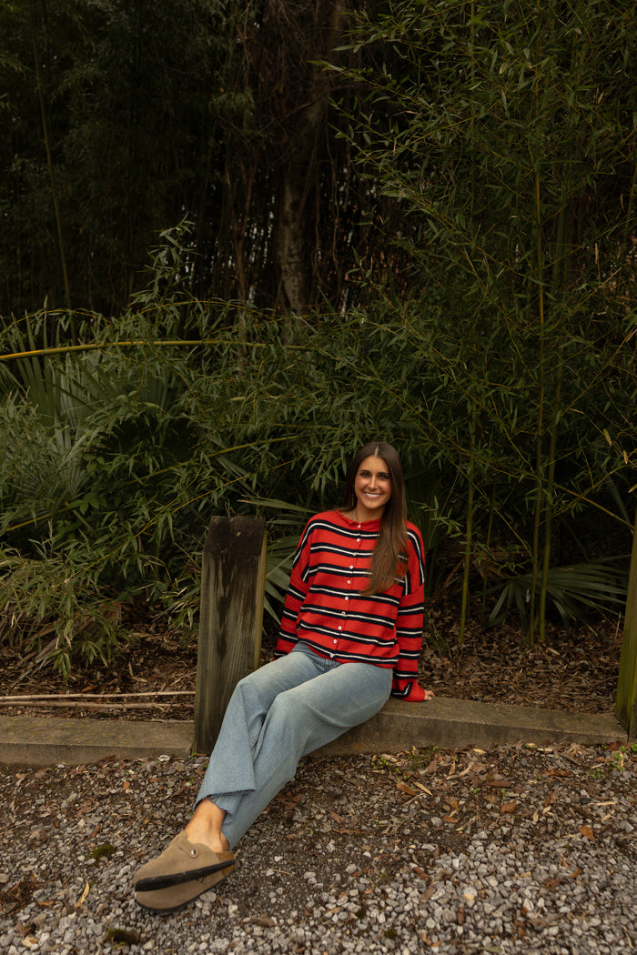 The Piper Cardigan (red varsity stripe) - GEORGE-MARY'S