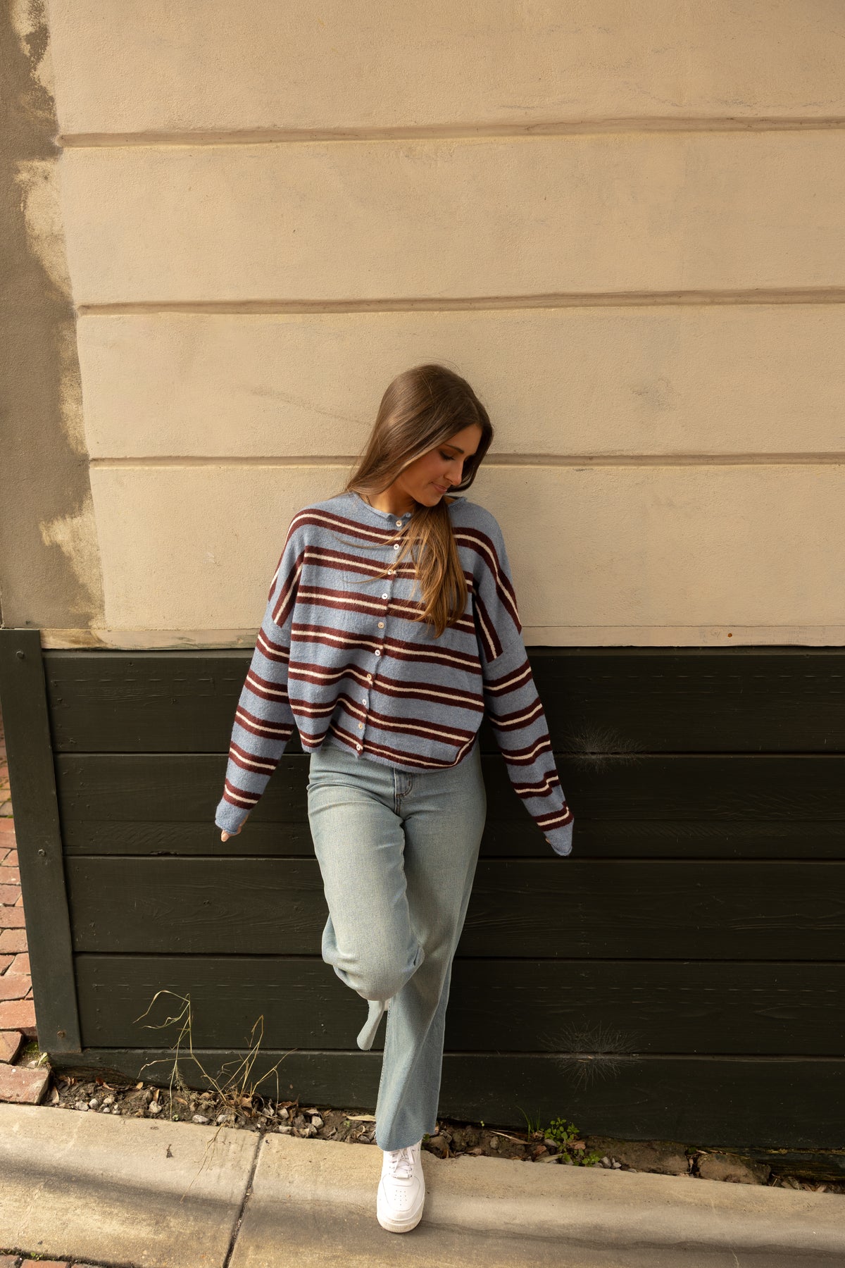 The Piper Cardigan (blue varsity stripe) - GEORGE-MARY'S