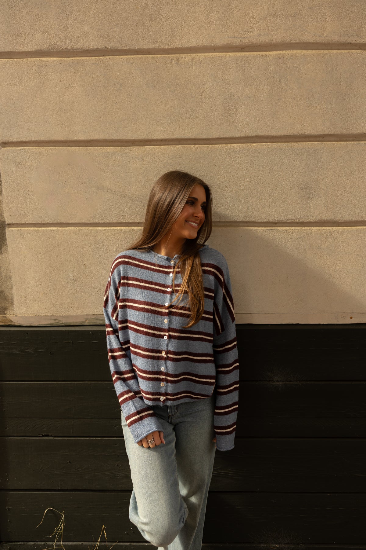 The Piper Cardigan (blue varsity stripe) - GEORGE-MARY'S