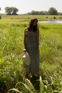 Gingham Shirred Maxi Dress (black) - GEORGE-MARY'S
