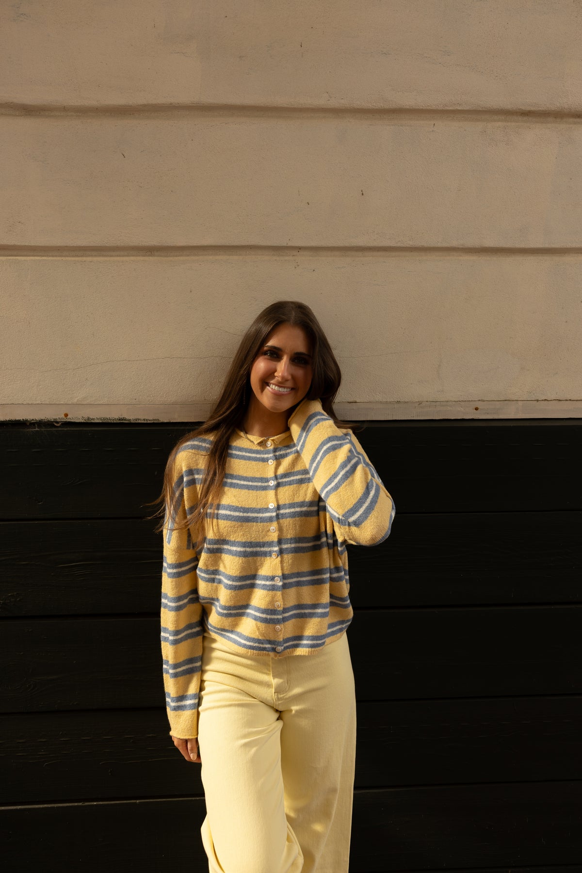 The Piper Cardigan (honey varsity stripe) - GEORGE-MARY'S