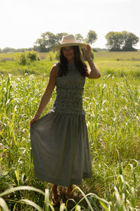 Gingham Shirred Maxi Dress (black) - GEORGE-MARY'S