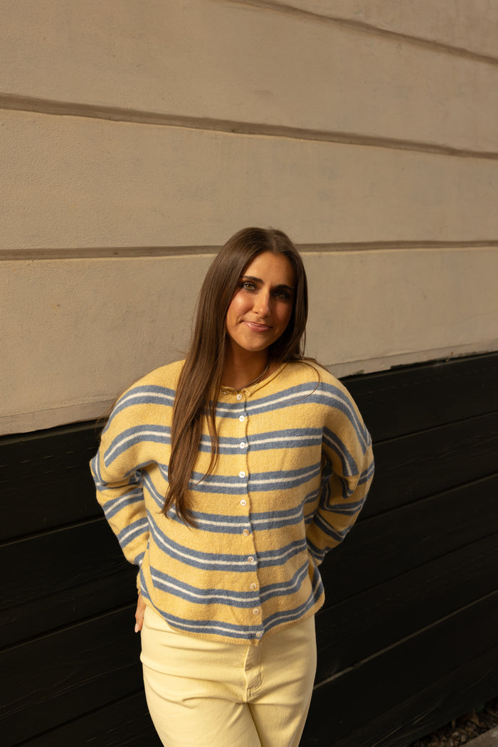 The Piper Cardigan (honey varsity stripe) - GEORGE-MARY'S