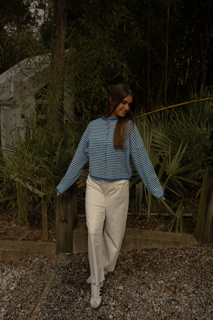 The Piper Cardigan (blue stripe) - GEORGE-MARY'S