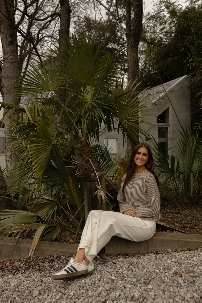 The Piper Cardigan (natural pinstripe) - GEORGE-MARY'S
