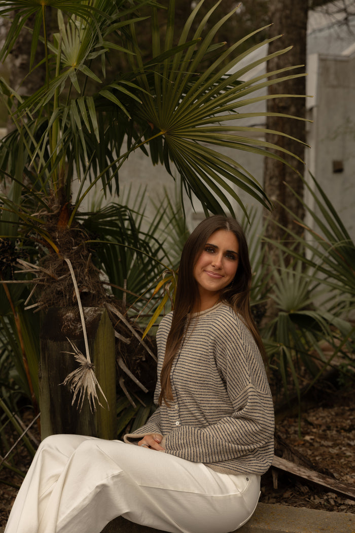 The Piper Cardigan (natural pinstripe) - GEORGE-MARY'S