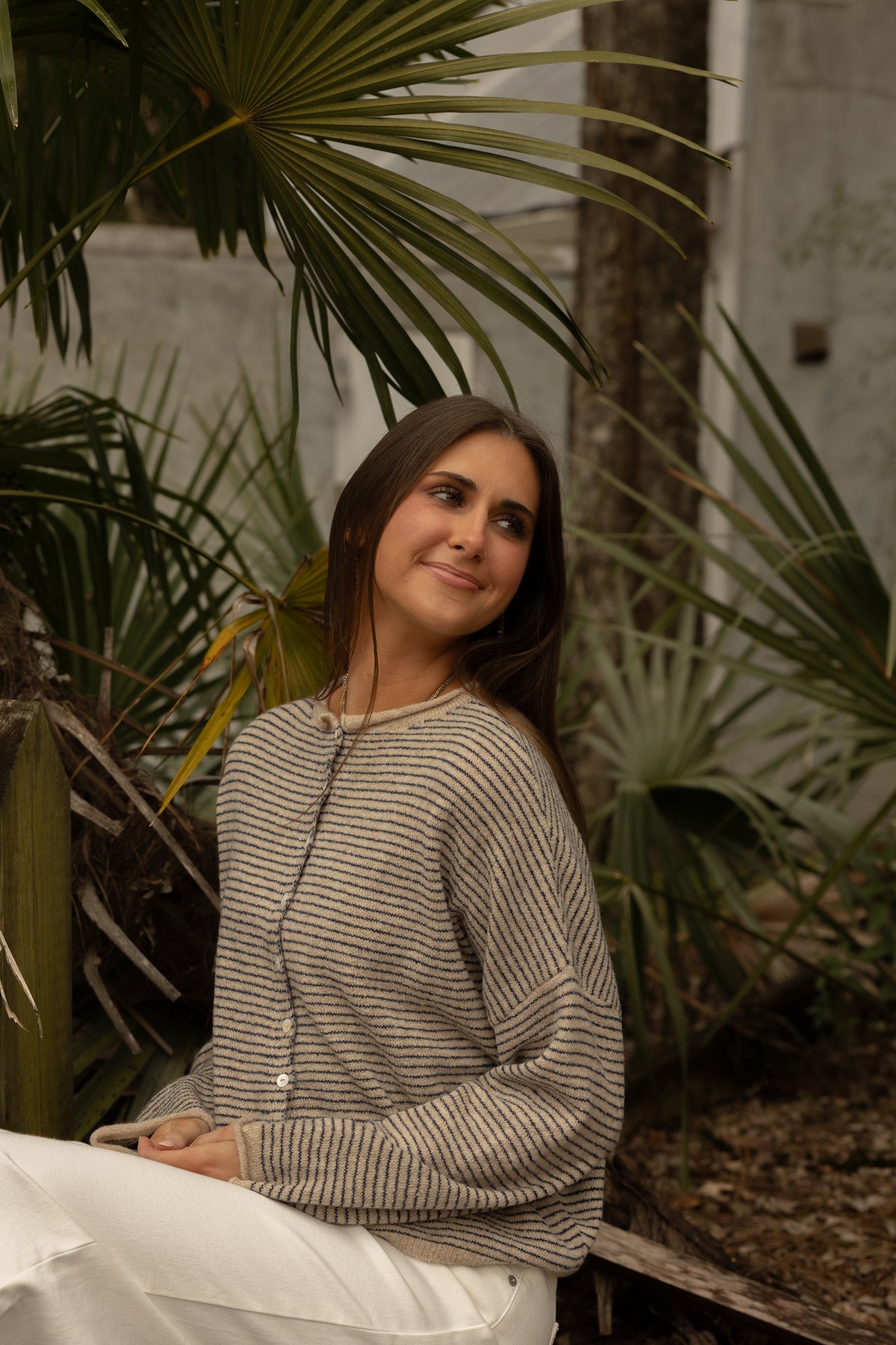 The Piper Cardigan (natural pinstripe) - GEORGE-MARY'S