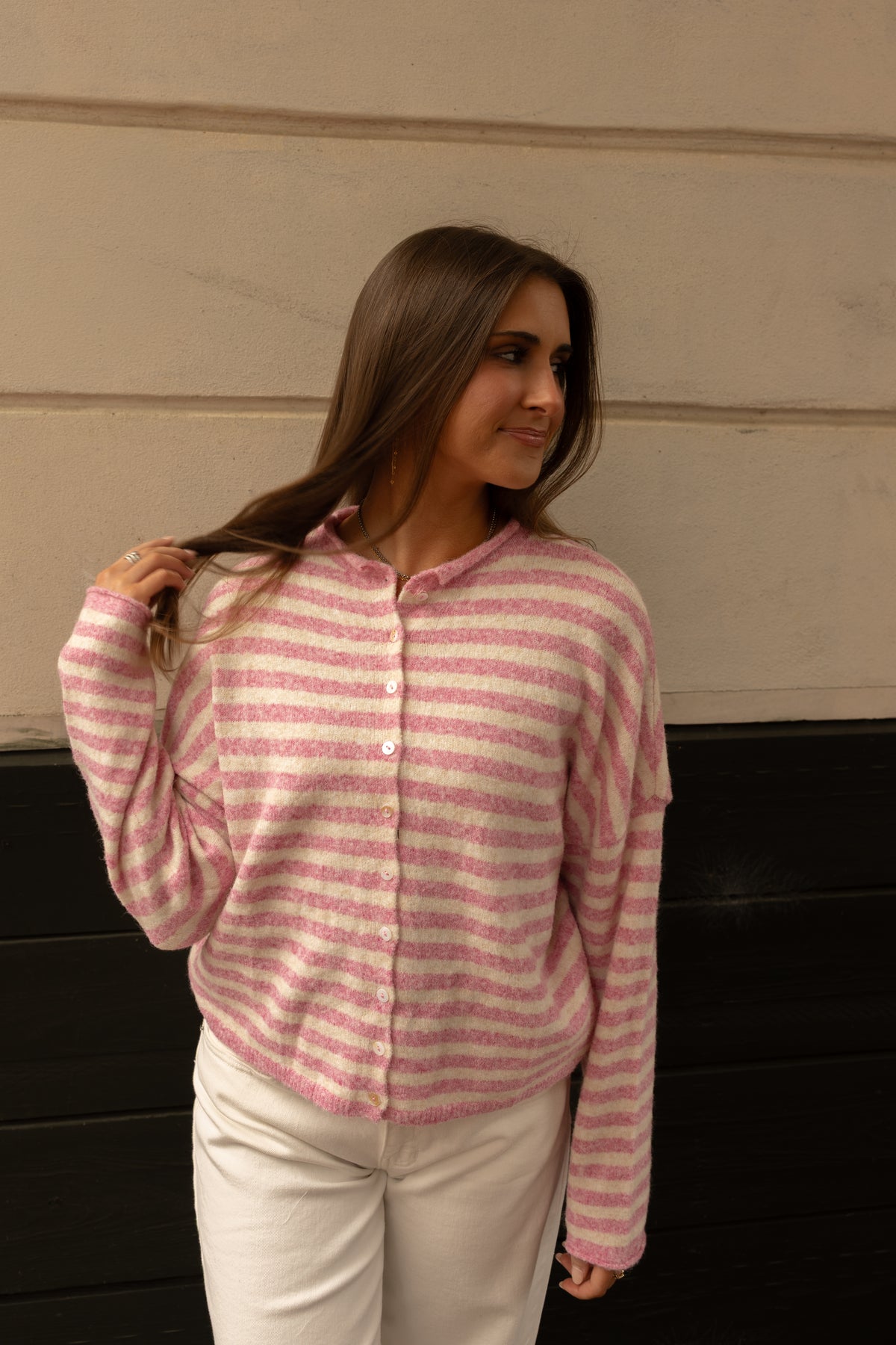 The Piper Cardigan (bubblegum stripe) - GEORGE-MARY'S