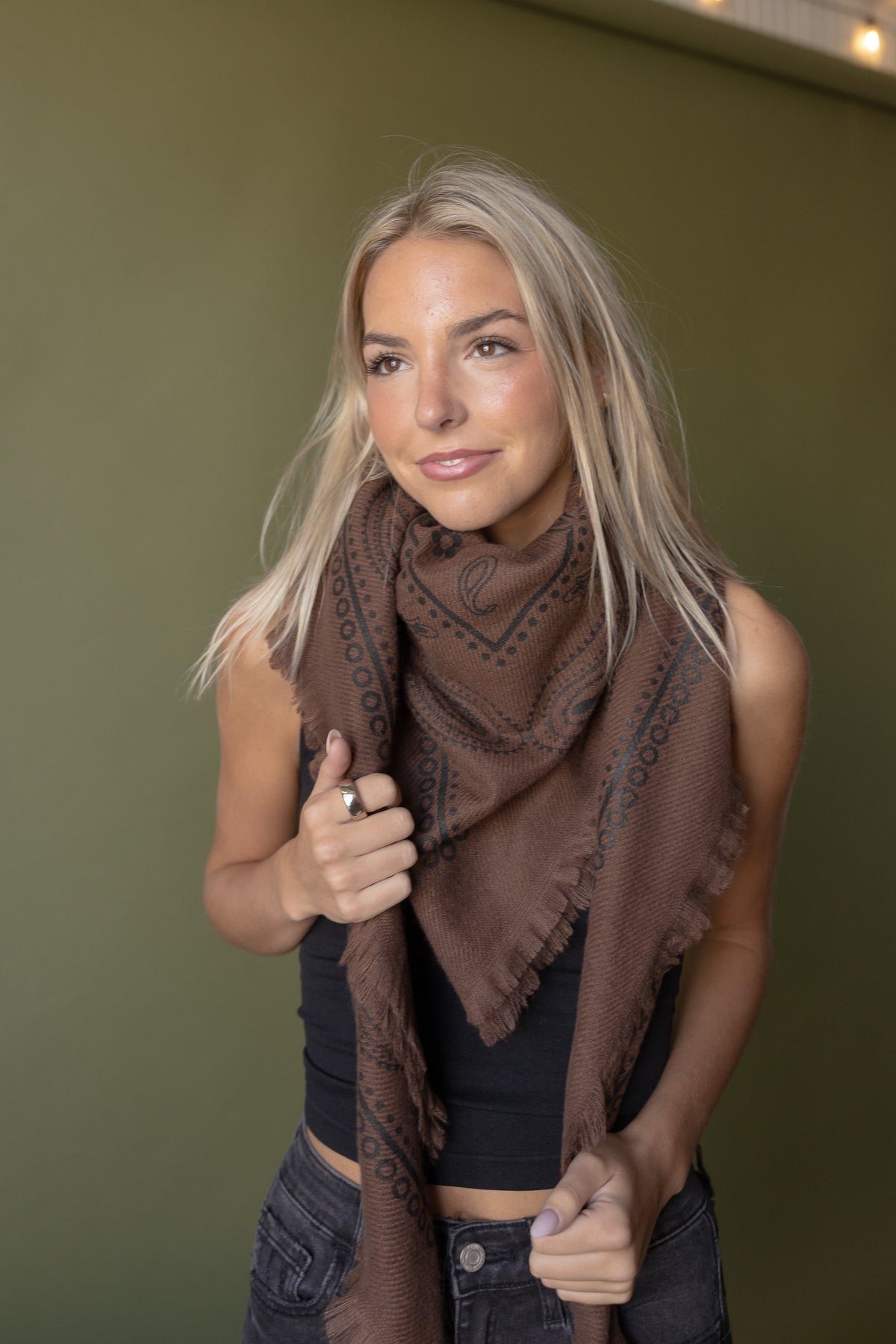 Wool Paisley Scarf (cafe/black)