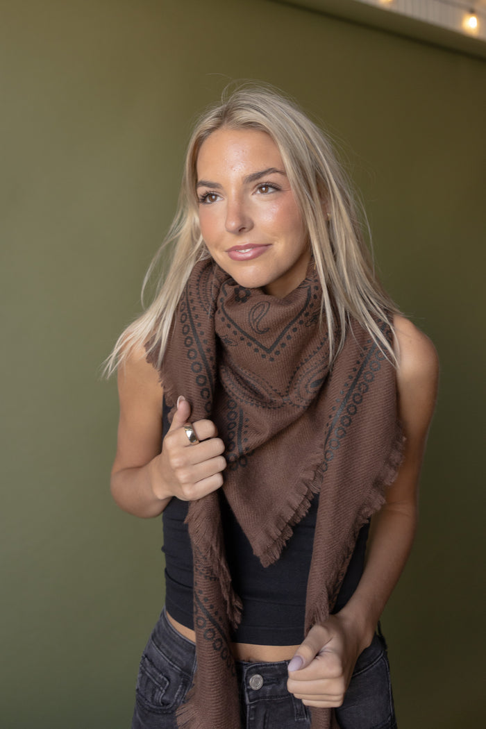 Wool Paisley Scarf (cafe/black) - GEORGE-MARY'S
