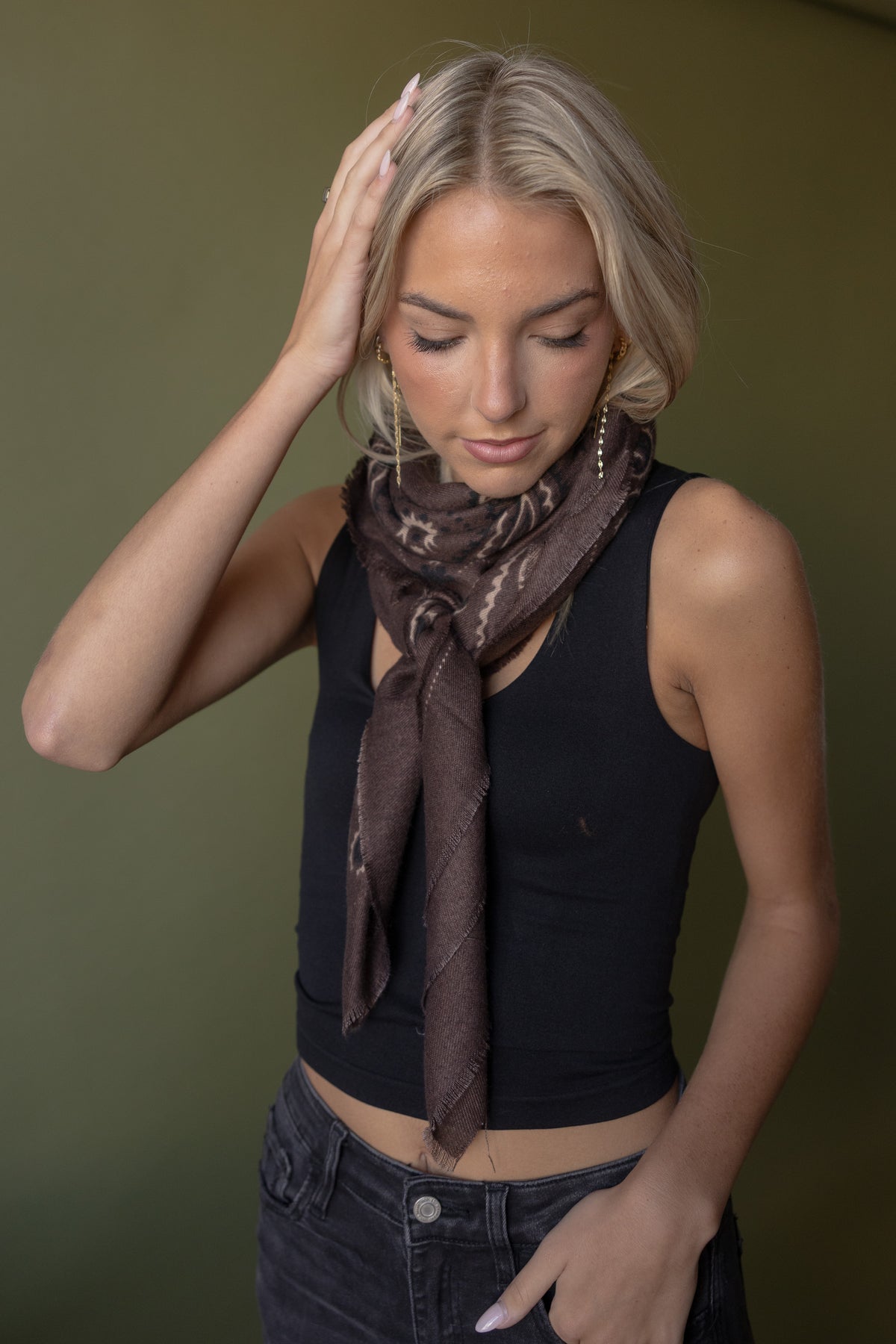 Paisley Print Scarf (cafe/ivory)