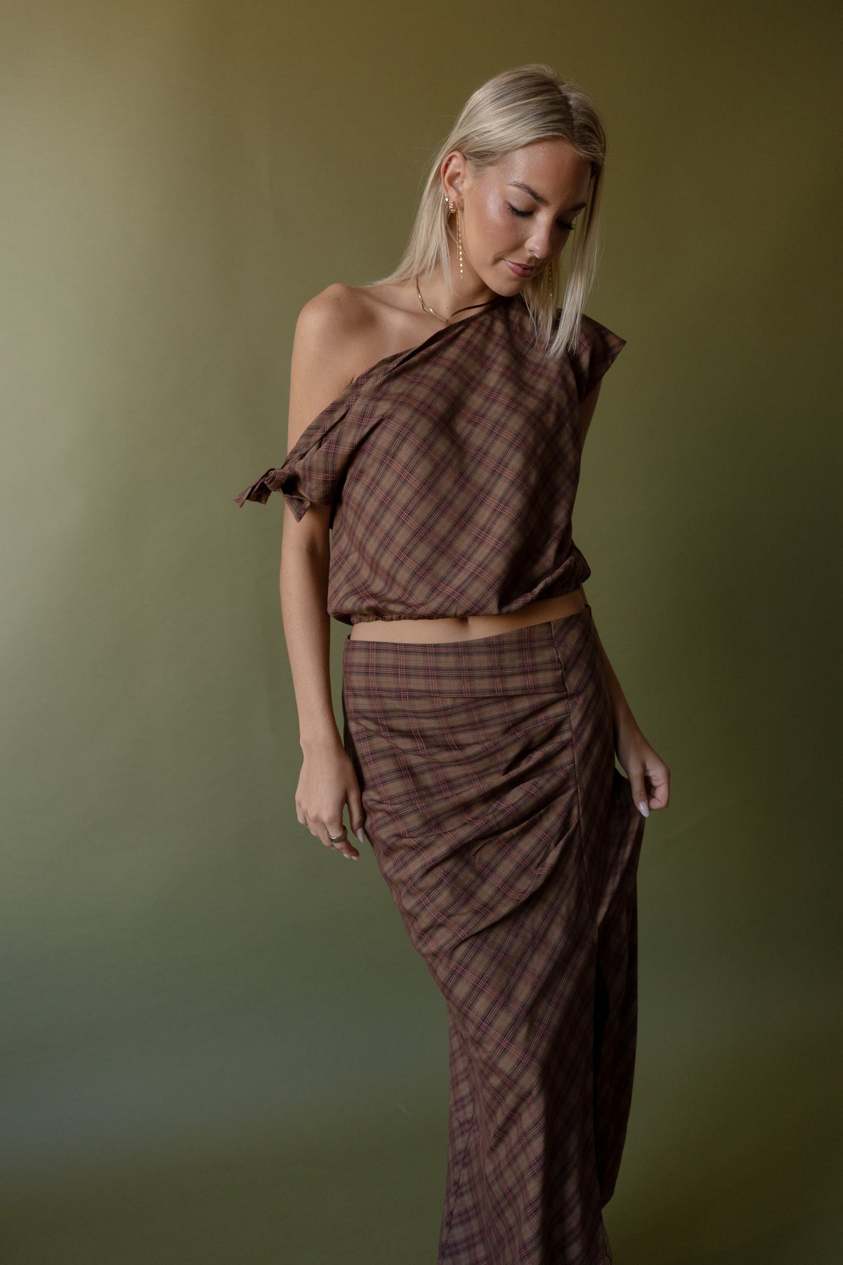 Moxie Plaid Assymetric Top