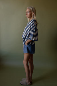 Cropped Boxy Sweater (navy stripe)