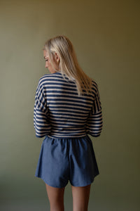 Cropped Boxy Sweater (navy stripe)